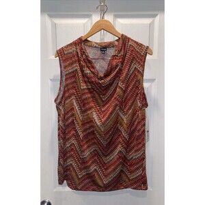 Rafaella Womens 2X Knit Top Cowl Neck Sleeveless Cinnabar Combo Color New W/Tags